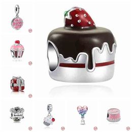 925 silver for pando charms jewelry beads Bracelet hot air balloon happy birthday Beads Cake charm set