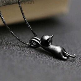 Pendant Necklaces Cute Cat Necklace for Women Black Animal Pendant Y2K Girls Neck Accessories Daily Wear Party Tren Charm Jewelry Fancy GiftL231215
