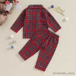 Clothing Sets Kids Christmas Pyjamas Set Plaid Button up Long Sleeve Shirt and Elastic Pants Loungewear Sleepwear R231215