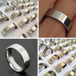 50pcs Wide 6mm Silver Band Ring Comfort-fit Quality 316L Stainless Steel Wedding Engagement Ring Men Women Elegant Classic Finger 297Q