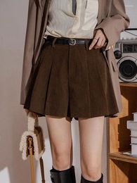 Women's Shorts Korejepo Korean Corduroy Skirt 2023 Autumn Women Retro Pleated High Waist Bottoms Velvet A Line Casual Wide Leg