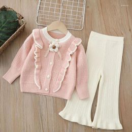 Clothing Sets Girls Two Piece Spring Autumn Sweater Top Flower Sweet Fahion Soft Outdoor All-match Pant