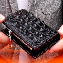 Cost s on Men leather wallets 12 5 12 2 5cm short wallets Crocodile grain real leather with zipper to close excellent qu305e