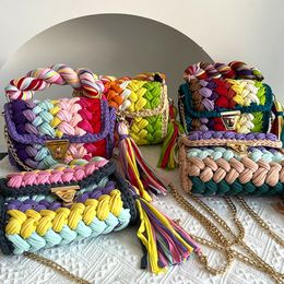 Crochet Tassel Shoulder T Shirt Yarn Creative Hand Crochet Bag Handbag Rainbow Bag Handmade Crochet Bag Ladies Crochetbbag FMT-4062