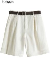 Women's Shorts FSLE 100% Cotton Casual White Denim Shorts Women Summer Sexy High Waist Shorts Jeans Fe Vintage Belt Loose Shorts 2021L231215
