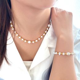 retro natural pearl splicing gemstone necklace bracelet, Korean version of fashionable female creative simple temperament elegant new product