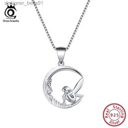 Pendant Necklaces ORSA JEWELS 925 Sterling Silver Necklaces Pendants Fairy Sitting on Moon Original Romantic Necklace Girl Jewellery Gift SN106L231215