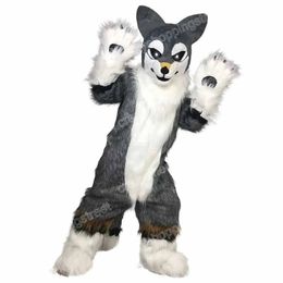 Christmas Grey Fur Wolf Mascot Costume Cartoon Character Outfits Halloween Carnival Dress Suits Adult Size Birthday Party Outdoor Outfit