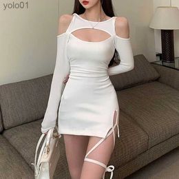 Urban Sexy Dresses Casual Party Y2k Mini Dress Summer New Cut Out Slim Sexy Dress Elegant Lace-Up Long Sle White Dress Streetwear Vestidos 27719L231215