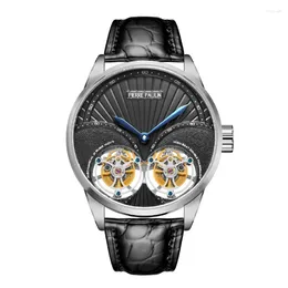 Wristwatches MERKUR Genuine Double Tourbillon Manual Mechanical Watch 28800BHP High Frequency Men's Luxury Formal Watches Relojes Para