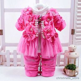 Clothing Sets Fashion Princess 3pcs Clothing Sets Flower Coat+T shirt+Pants Toddler Girl Cotton Suit Children Baby Kids Birthday Party Outfits R231215