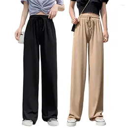 Women's Pants Summer Female Ice Silk Wide Leg Korean Version High Waist Loose Slim Relaxed Long Floor Trousers Women