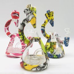 Glass Hookahs bong Camouflage with many Colours water Silicone case Dab Rig with glass bowl smoking tobacco Oil