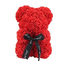 VKTECH Valentines Day Gift 23cm Red Rose Teddy Bear Rose Flower Artificial Decoration For Christmas Valentine's Birthday Gift272h