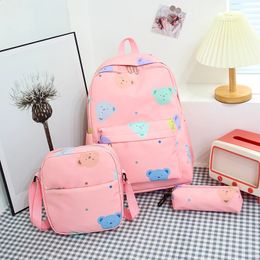 Backpacks 3pieceSet Girls Backpack Womens High School Bag Knapsack Waterproof Student School Bag Notebook Mochila Large Travel Backpack 231214