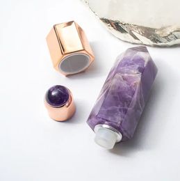 Natural Stone Guasha Facial Tool Skin Care Crystal Amethyst Luxury Essential Oil Roller Perfume Bottle With Acupuncture Stick