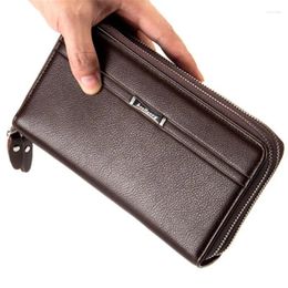 Wallets Top Quality Luxury Male Leather Purse Clutch Handy Double Zipper Long Business Handbag Classic Design