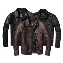 Herren Leder Faux Vintage Braun Rot Echte Jacke Männer 100 Rindsleder Natürliche Jacken Mann Herbst Kleidung Mantel Kuh 231215