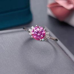 Cluster Rings Pink Moissanite Ring 925 Sterling Silver 1ct Diamond All Size For Women Wedding Party Love Encounter Good Gift