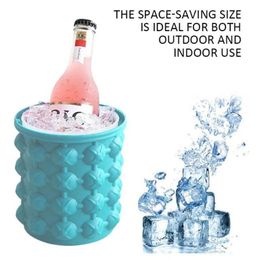 Portable 2 in 1 Large Silicone Ice Cube Mould Maker Tray Bucket Wine Cabinet With Lids Party Beverage Frozen Whiskey Cocktail