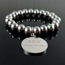 Beaded Strands Elastic Greek Sorority 316L Stainless Steel Letteer Charm Women Jewelry Beaded300n