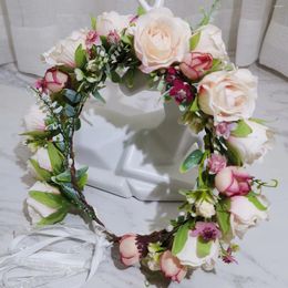 Gypsophila Rose Flower Crown Girls' Dress Hair Accessories Wedding Bridal Headband Ornament Kids Children Floral Garlands