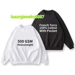 Custom Oem High Quality 500 gsm Blank Crew Neck Men'S Long Sleeve Oversized O-Neck Pullover Hoodies Sweatshirts With Pocket
