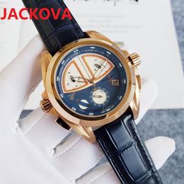 High Quality Men Full Functional Watch 45mm Quartz Movement Male Time Clock Wristwatch Leather belt skeleton top watches254D
