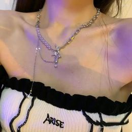 Pendant Necklaces Kpop Irregular Star Chain Y2K Zircon Crystal Beads Tassel Necklace Aesthetic Heart Choker Jewelry Gift