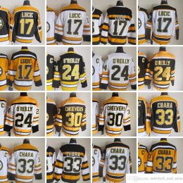 CUSTOM 1980 Movie Vintage Hockey 33 Zdeno Chara Jerseys CCM Embroidery 24 Terry O'reilly 17 Milan Lucic Jersey Black White 75th Yellow Retro