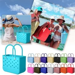 Storage Bags Waterproof Bogg Beach Bag Solid Punched Organiser Basket Summer Water Park Handbags Large Women's Stock Gifts GC2090