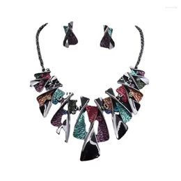 Pendant Necklaces Colourful Short Clavicle Necklace Earrings Fashion Formal Dress Jewellery Set Female Accessories