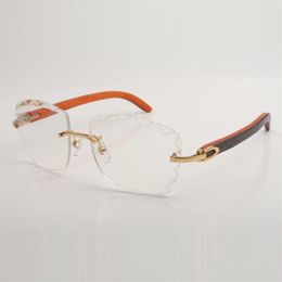 New Design Cut Clear Lens Spectacle Frames 3524028 orange wood Temples Unisex Size 56-18-140mm Express255i