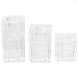 Candle Holders 3 Pcs Glass Holder Decorative Sticks Dining Table Square Pillar Centerpiece Ornament Stand