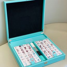 Brand Mahjong Sets Designer Gift Set Leather Box with Lock 144 Mahjong Tiles Four-color Chips Plated Dice and Scoring Sticks Set Festival Gift