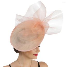Women Gorgeous Occasion Big Fascinator Hat Wedding Bride Headwear Beige Fedora Cap With Hair Pin Mesh Accessories