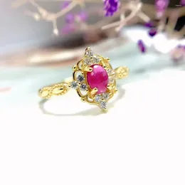 Cluster Rings Natural Ruby Jewelry Gift For WomanNatural Myanmar 3mm 5mm 925 Silver Fashion Ring Office Woman Wedding