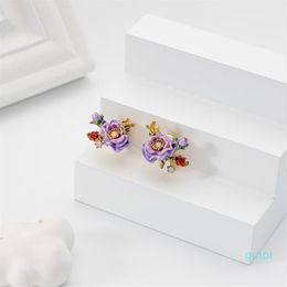 Stud Jaeeyin 2021 Delicate Enamel Rose Flower Gold Color Bee Ladybirds Colorful Leaves Earrings Clip Year Gift Girls239d