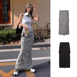 Skirts Buyers' Shop 2023 Y2K Aesthetics Spicy Girl Halfskirt Multi Pocket Drawstring Buckle Workwear Style Split Long Dress Women