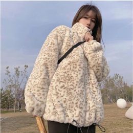 Women's Fur Winter All-match Leopard Print Faux Coat Women Long Sleeve Zip Up Warm Soft Fluffy Jackets Korean Fashion Jaquetas Chaquetas