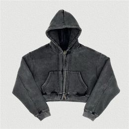 Men s Tracksuits Retro Winter Women Oversize Super Short Zipper Hoodies Female Thick Fleece Hooded Coat 355gsm 231215