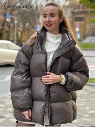 Women s Down Parkas Solid Thicken Women Cotton Coat Long Sleeve Stand Collar Zipper Pocket Drawstring Female Coats 2023 Winter Casual Lady Outwer 231215
