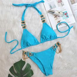 Women's Swimwear Sky Blue Sexy Bikinis Swimsuit With Rhinestones Women Swimwear Female Push Up Bikini Beach Swim Wear Bathing Suits Pool Bather T231215