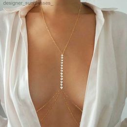 Other Fashion Accessories Kpop Simple Chest Bra Chain Waist Belly Necklace Choker Sexy Rhinestone Multilayer Bo Chain Stainless Steel Jewellery For WomenL231215