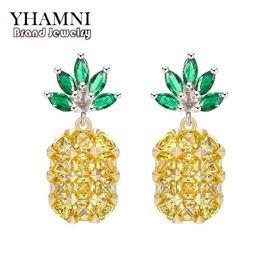 YHAMNI NEW Yellow Crystal Fruit Pineapple Earrings Bridal Large Drop Earrings Natural Crystal Jewelry For Women E4455270h