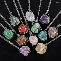 Pendant Necklaces 6pcs Designer Crystal Cage Holder Net Metal Chain Raw Stone Necklace Collecting Adjustable Jewellery