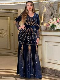 Urban Sexy Dresses Elegant Women Velvet Dresses Dubai African Kaftan Abayas Dashiki Diamond Long Sleeve Robe Wedding Party Prom Gown Ladies Clothes 231215