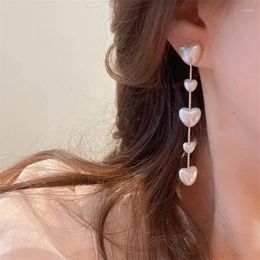 Dangle Earrings Women's Long Korean Vintage Pearl Heart For Women Female Aesthetic Jewellery Tudo Por 1 Real E Frete Gratis