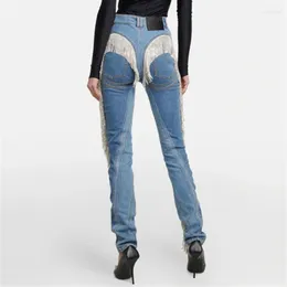 Women's Jeans Spring 2023 Trends Crystal Tassel High Waist Pencil Pants Cotton Denim Panels Slim Fit Y2k Trousers