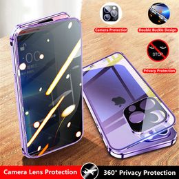 Anti-peeping Magnetic Tempered Glass Cases for iPhone 15 14 11 12 13 Pro Case Privacy Metal Bumper Cover